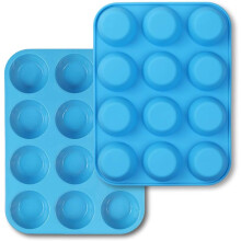 Set of 2 non-stick silicone muffin cups for 12 muffins Blue