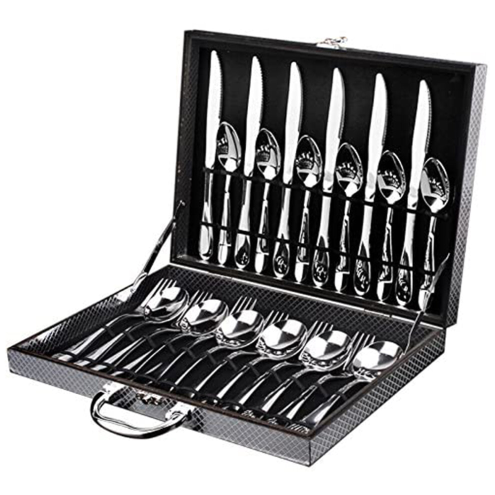 24 Piece Cutlery Set Stainless Steel Cutlery Set with Knife Fork Spoon Teaspoon Tableware Cutlery Set with Gift Box