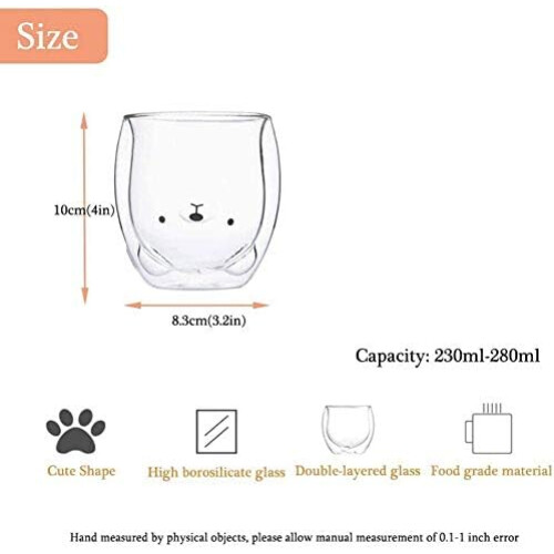 2 Pack Cute Cup Double Wall Glass Mug, Glass Espresso Cup 1