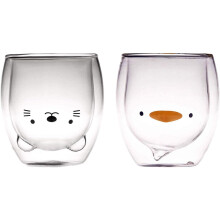 2 Pack Cute Cup Double Wall Glass Mug, Glass Espresso Cup