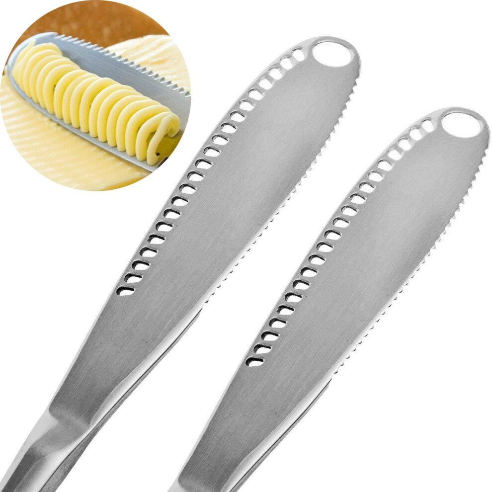 2PCS Stainless Steel Butter knife, Professional Curl Butter Knife With Serrated Edge