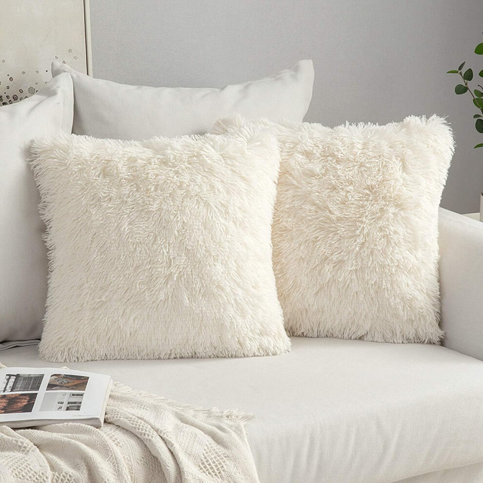 Set of 2 Fluffy Faux Fur Cushions Soft Artificial Fur Throw Cushion Cover 43x43 cm