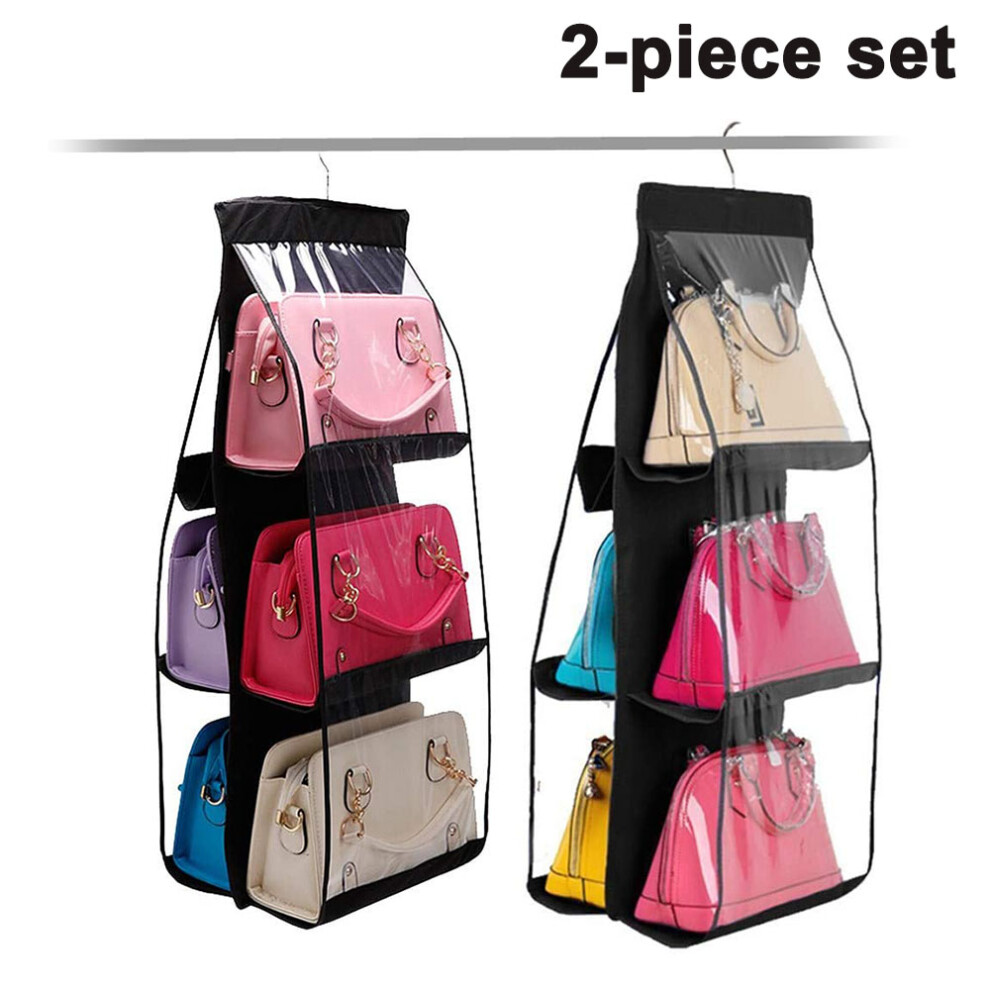 2-Piece Set Hanging Handbag Organizer Dust-Proof Storage Holder Bag Wardrobe Closet