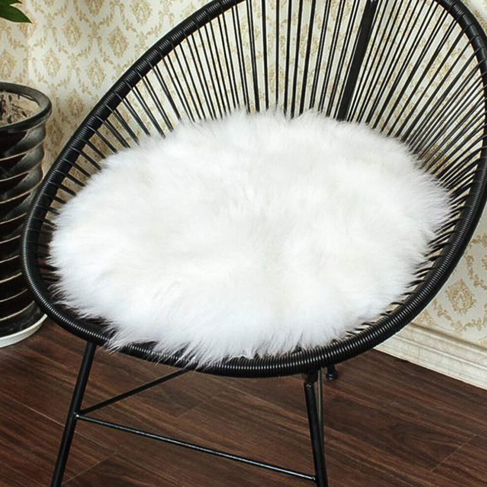 Limbo Premium Faux Fur Sheepskin Round Seat Cushion For Bedroom,35*35Cm, White