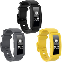 3pcs Compatible With Fitbit Ace 2 Bands For Kids 6+, Soft Silicone Watch Band Repalcement Strap(lace+Gray+Yellow)