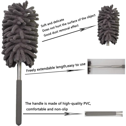 3 Pieces Telescopic Duster, Microfiber Duster for Cleaning,Extendable Foldable Washable Duster 2