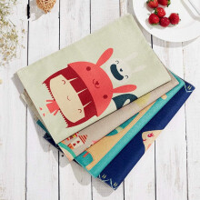 4pcs Placemats Washable Cotton, Placemats with Pocket Cartoon Table Mats for Children Baby