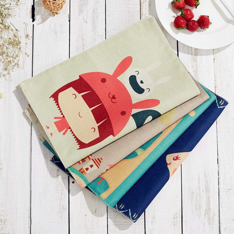4Pcs Placemats Washable Cotton, Placemats With Pocket Cartoon Table Mats For Children Baby Limbo
