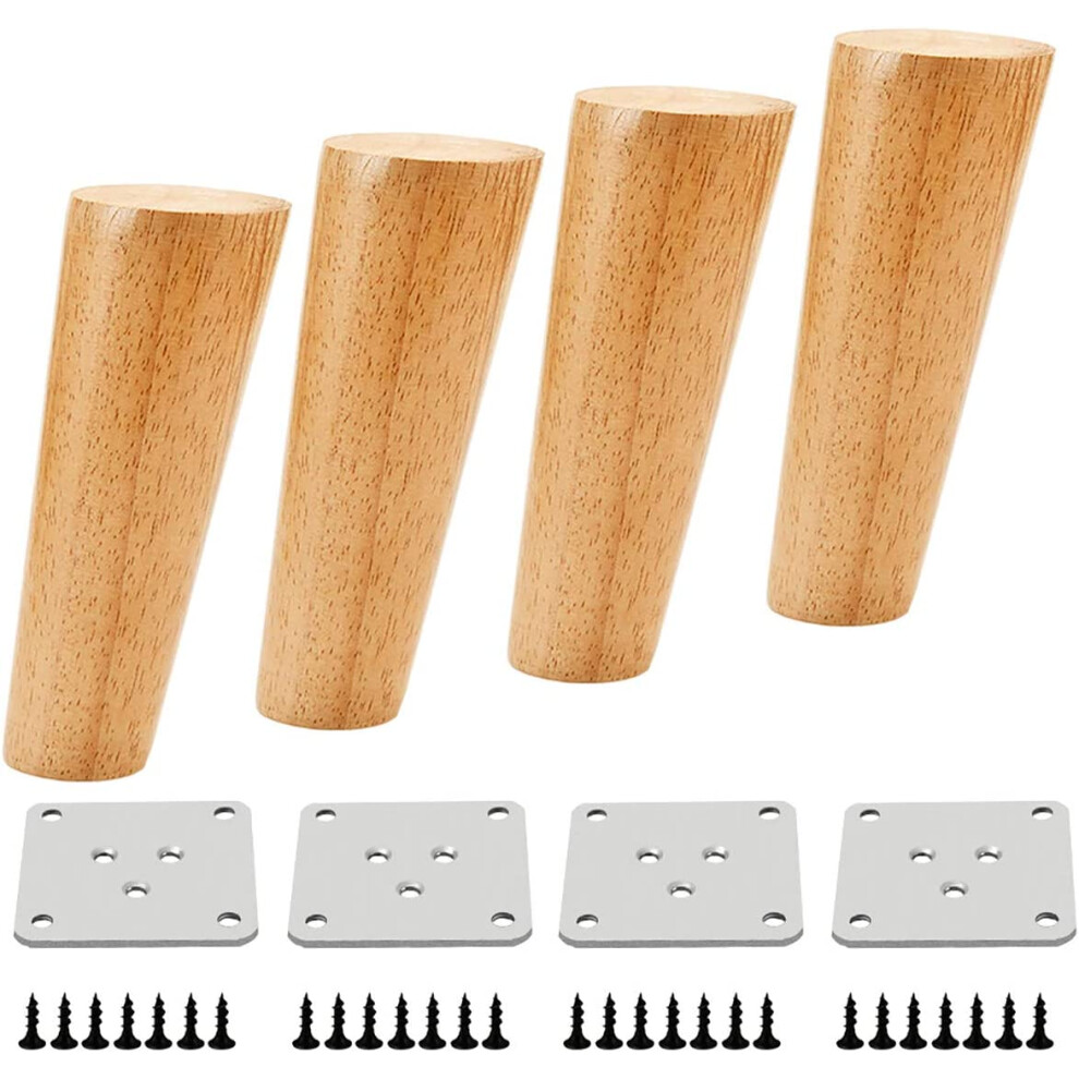 4Pcs 15Cm Wooden Table Legs, Wooden Feet, Furniture Feet, Sofa Feet With Mounting Plates & Screws For Cabinet 6228927293976