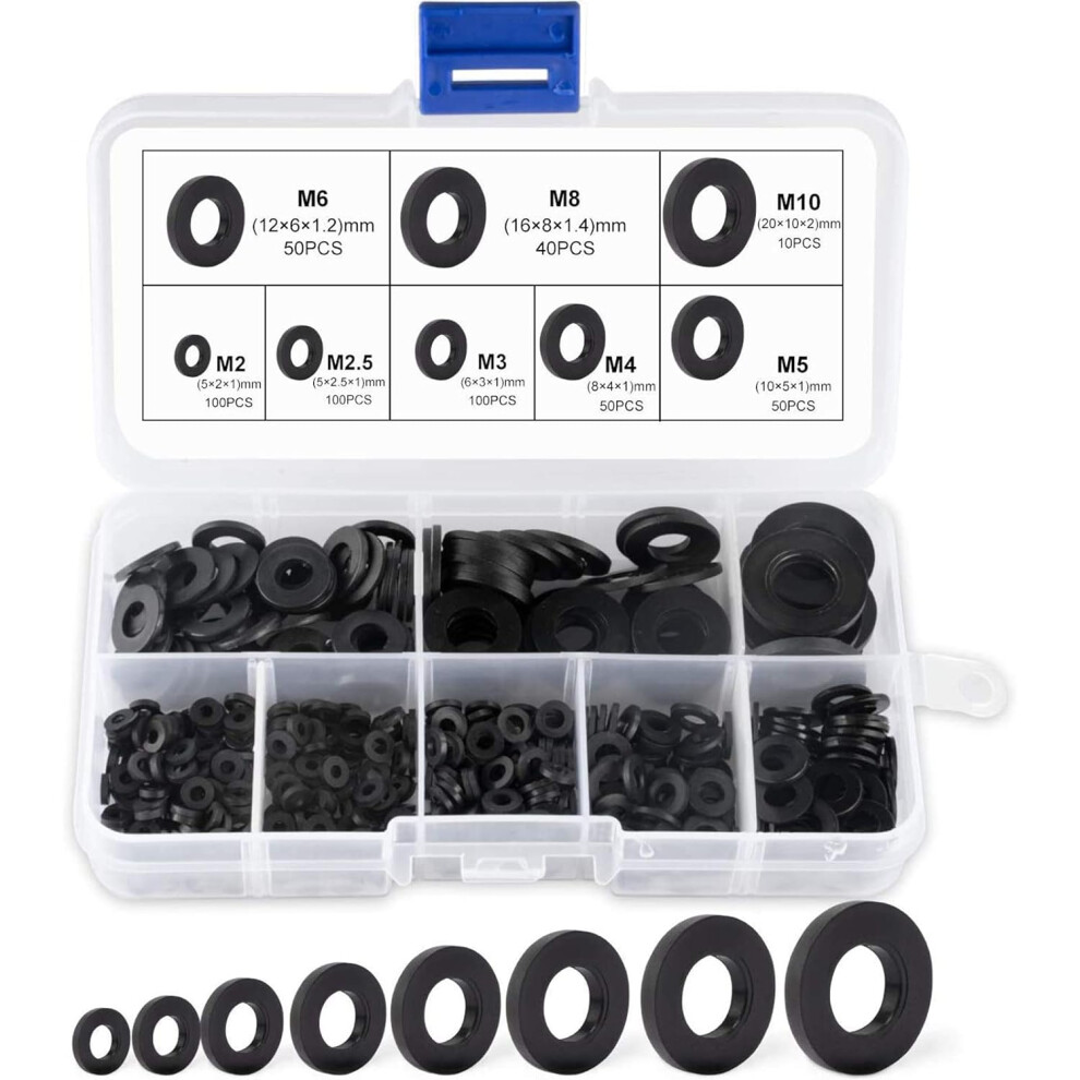 Black Plastic Washers, Washer For Mechanics, Assortment Of Washers Washer For Mechanics 500 Pcs 6228927294256