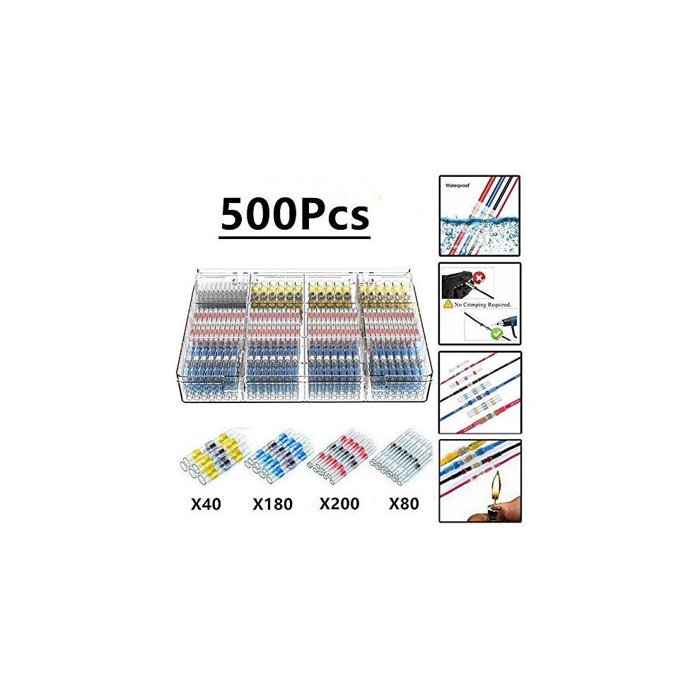 500Pcs Electrical Lugs Solder Heat Shrink Tubing, Heat Shrink Weld Butt Seal Electrical Connectors 6228927294263