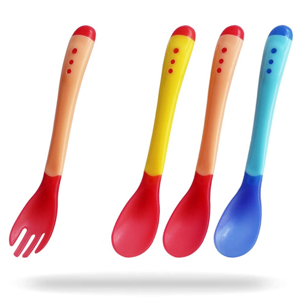 4pcs Baby Spoons and Forks Feeding Set, Baby Heat Spoon Kit