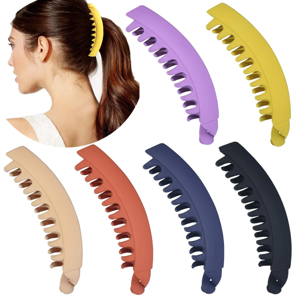 6 Pieces Large Banana Clips Big Banana Hair Clips for Thick Hair,6 Colors-image-OPC-PDP5YD5-NEW