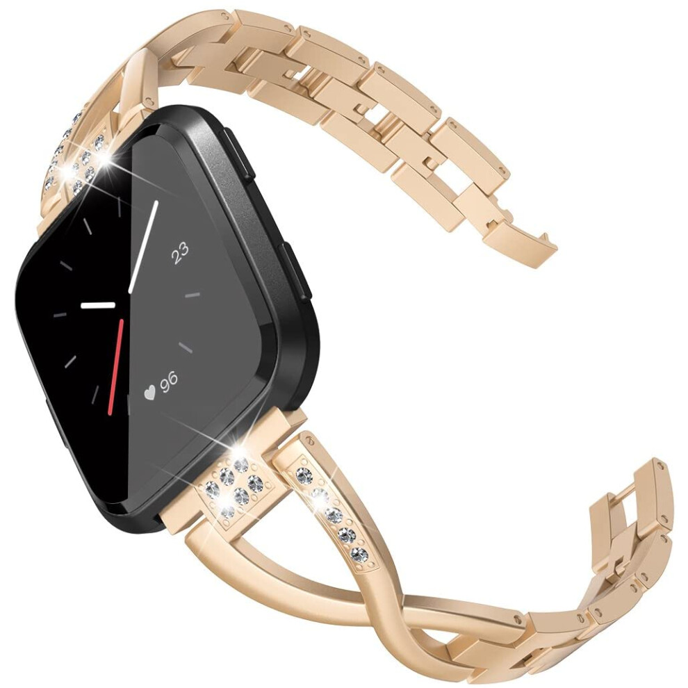 Photos - Watch Strap Bling Band Compatible With Fitbit Versa/Versa Women'S 2 Band Stainless Steel Bracelet, Gold