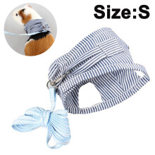 Small Pet Guinea Pig Rabbit Harness and Leash Blue Stripe Vest,S
