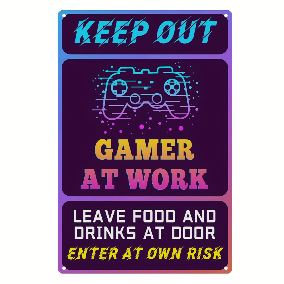 Keep Out Signs For Bedroom Door,Enter At Your Own Risk Warning Sign Funny Gamer Accessories Wall Art,8x12 Inch