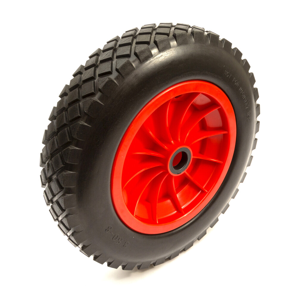14 Inch Solid Wheel PU Tyre 3.50-8 Flat Free 1" Bore Wheelbarrow Trolley Barrow