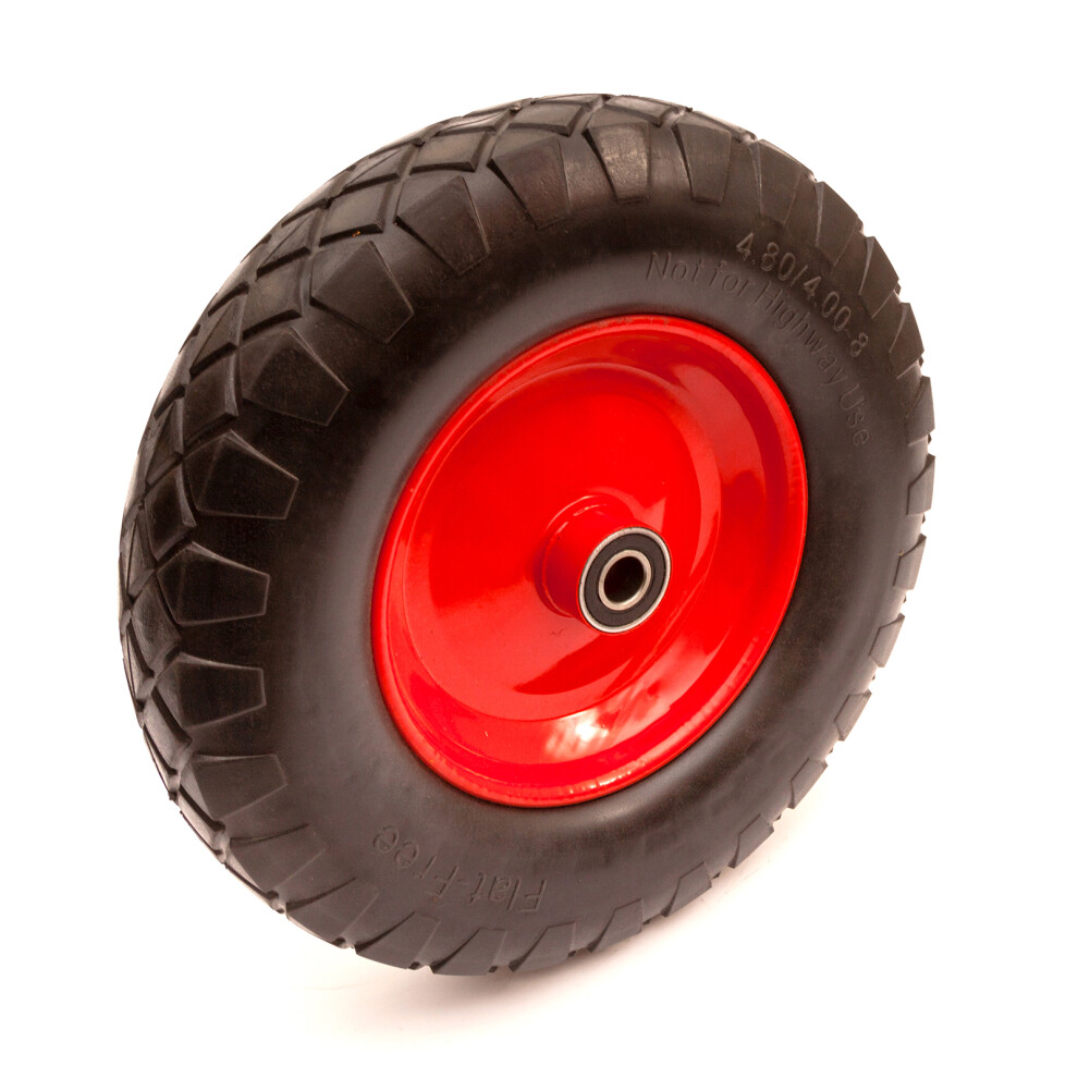 4.80/4.00-8 Wheel & 16 Inch Solid PU Tyre Metal Red 20mm Bearings Wheelbarrow