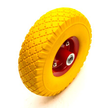 Heavy Duty 3.00-4 10 Inch Wheel Solid PU Tyre Offset Hub Yellow 150kg Sack Truck