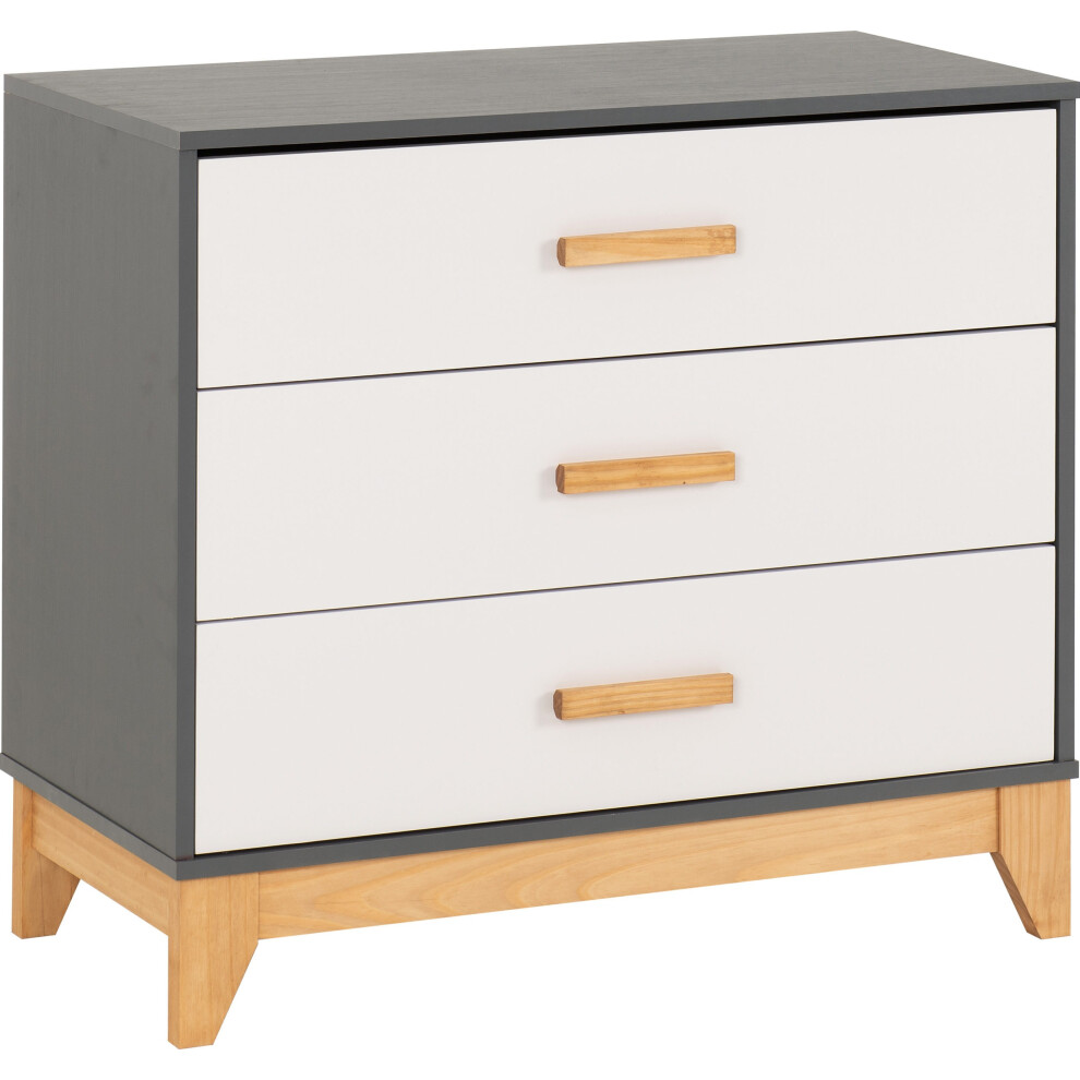 Seconique Cleveland 3 Drawer Chest In White And Pine With Grey Metal Effect White,Grey