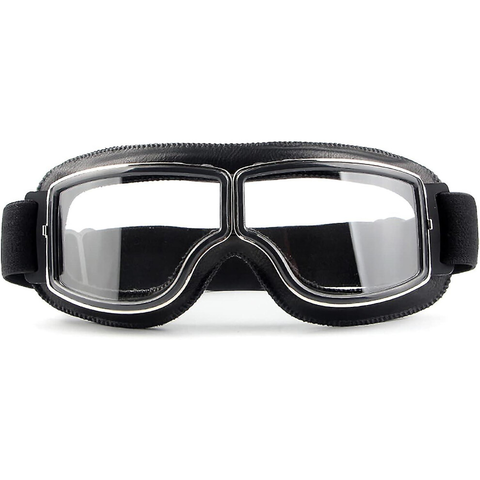 ( Frame-Transparent Lens) Motorcycle Aviator Pilot Retro Classic Goggles For Harley Davidson Dyna Sportster Touring Trike Xl Helmet Compatibility Black 9048217354487