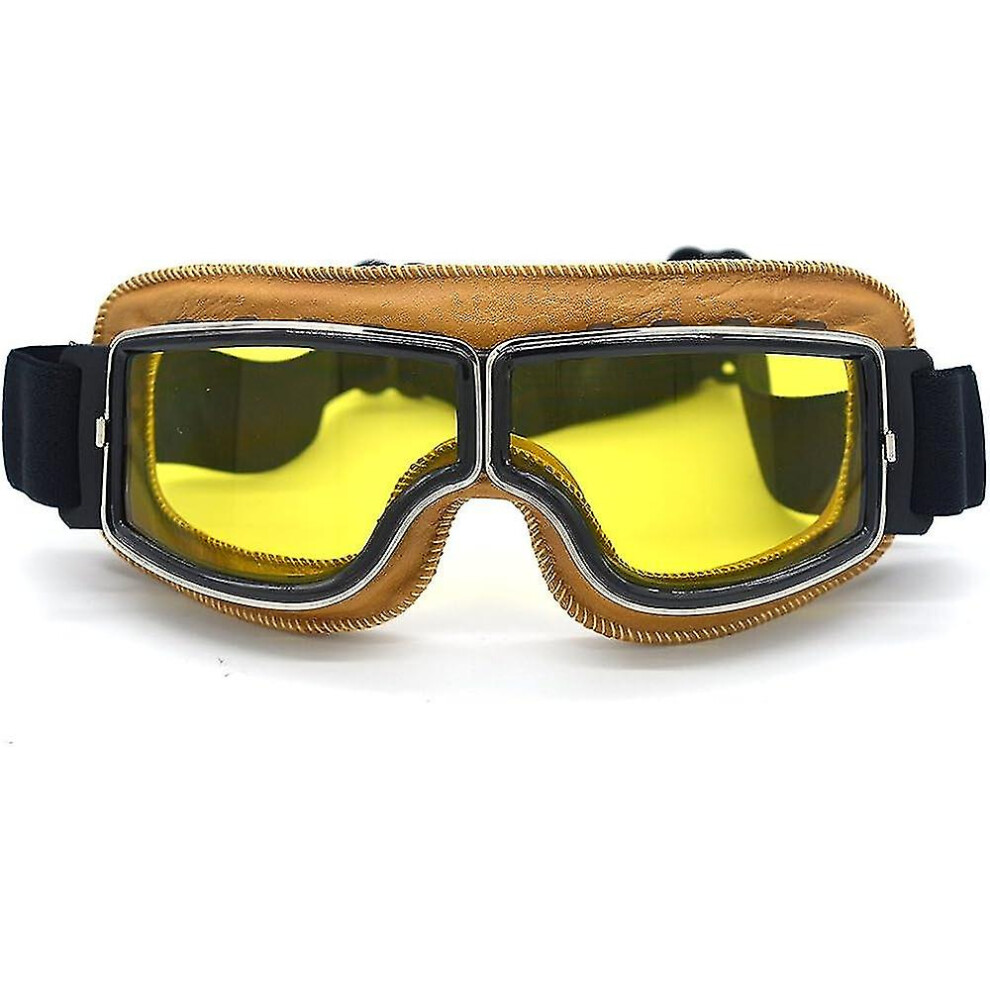 ( Frame- Lens) Motorcycle Aviator Pilot Retro Classic Goggles For Harley Davidson Dyna Sportster Touring Trike Xl Helmet Compatibility Yellow 9048217354494
