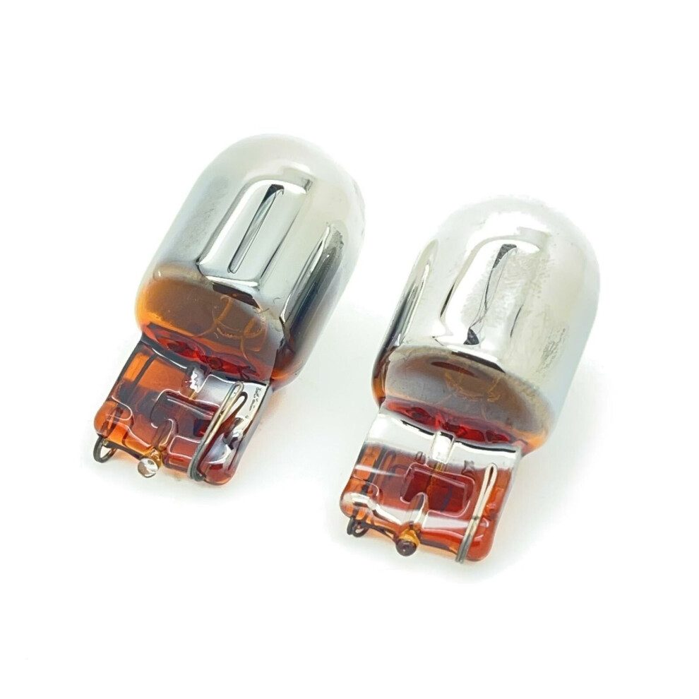 Pair 582 7440 T20 W21w Chrome/ Indicator Bulbs Lighting Part Silver/Amber 5060620944769