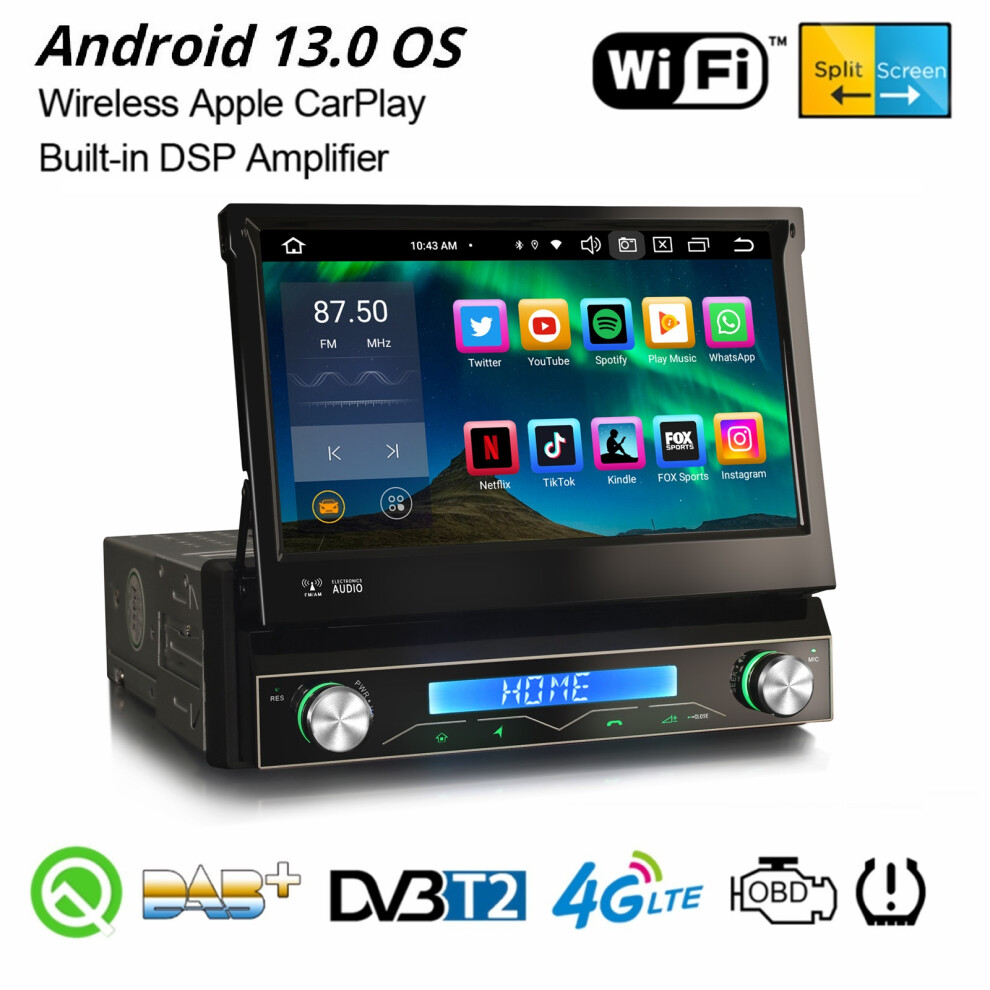 7" 32GB Android 13 CarPlay Car Stereo Satnav Universal 1 DIN 8-Core DAB+ Radio WiFi Bluetooth 5.0 DSP IPS Screen