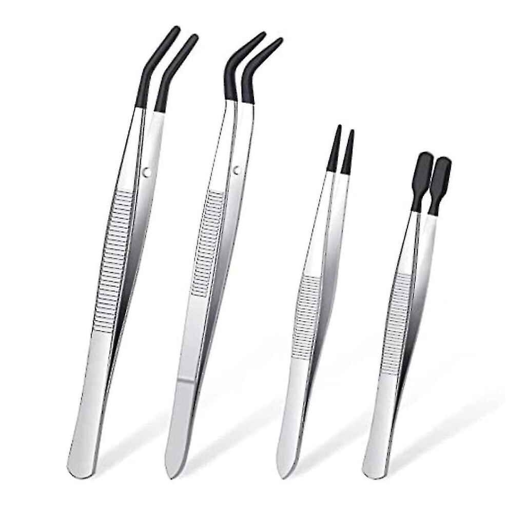 4 Pieces Tweezers Set With Rubber Tips Tweezers Pvc Coated Tweezers, Rubber Fine Point Tweezers Rubber Flat Tip Tweezer
