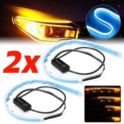 2 x 60CM Daytime Running Lights DRL White Amber dynamic / Sequential switchback indicator with Scan Startup