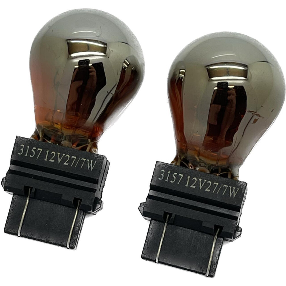 2 x 3157 replacement chrome silver amber indicator bulb 12v PY27/7W 183