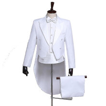 (WHITE, L) Men Tailcoat Tuxedo Suit Trousers Set, Men"s Tuxedo Trousers Suit With Bow Tie