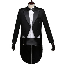 (BLACK, 2XL) Men Tailcoat Tuxedo Suit Trousers Set, Men"s Tuxedo Trousers Suit With Bow Tie
