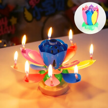 (Multicolored) Lotus Music Birthday Candle - Rotating Flowering Singing Light for Cake Decoration and Easter Gift