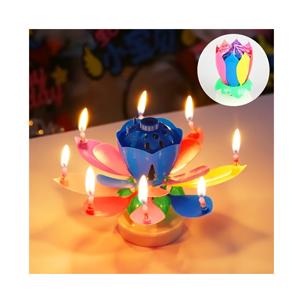 Flemye (Multicolored) Lotus Music Birthday Candle - Rotating Flowering Singing For Cake Decoration And Easter Gift Light