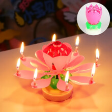 (Red) Lotus Music Birthday Candle - Rotating Flowering Singing Light for Cake Decoration and Easter Gift