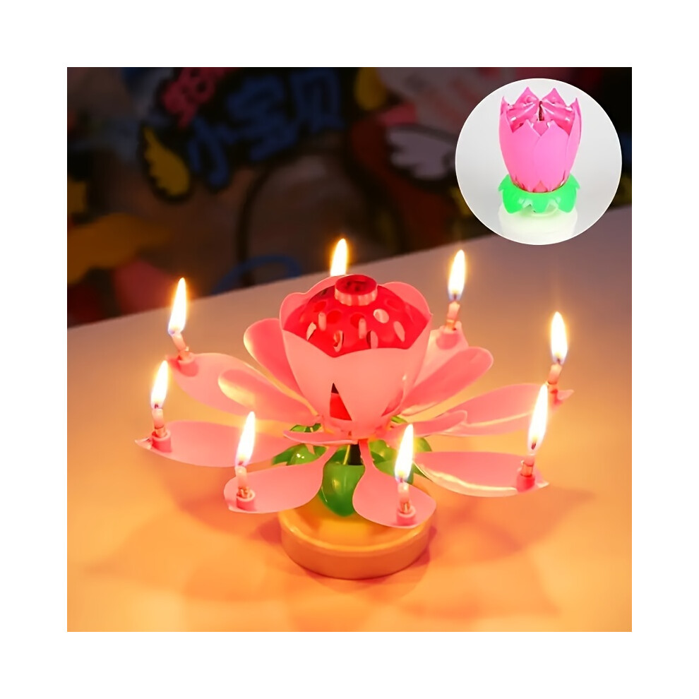 Flemye () Lotus Music Birthday Candle - Rotating Flowering Singing For Cake Decoration And Easter Gift Red/Light