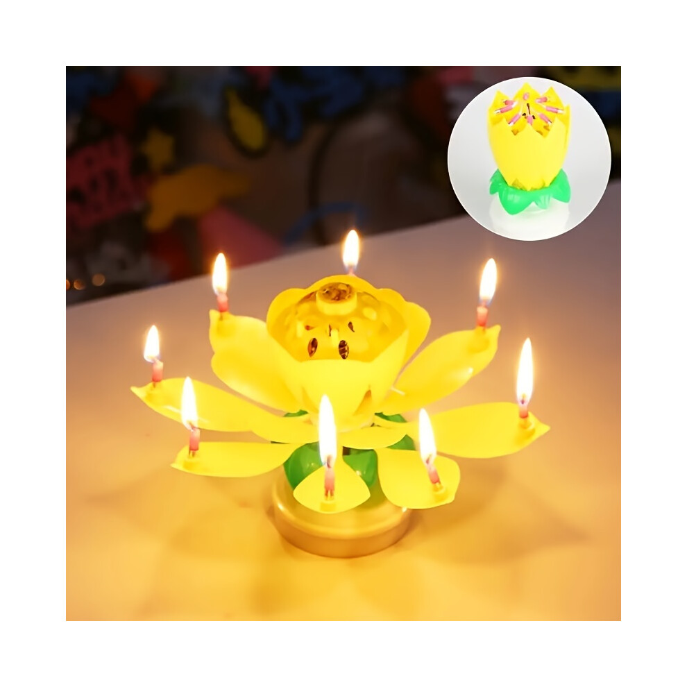 Flemye () Lotus Music Birthday Candle - Rotating Flowering Singing For Cake Decoration And Easter Gift Yellow/Light