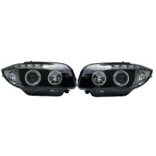 For BMW 1 Series E81 E82 E87 E88 Black Angel Eye DRL Projector Headlights DRL