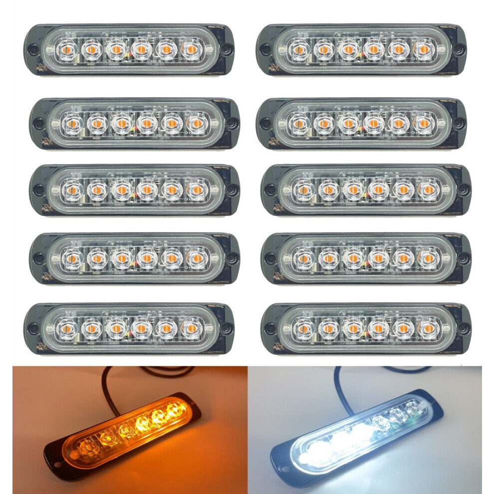 10 X Hazard Emergency Strobe Led Lights Flashing Recovery Truck Van Amber/White 5061022182735