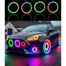 4 x universal 70mm LED headlight rings halo angel eye multicolour bluetooth