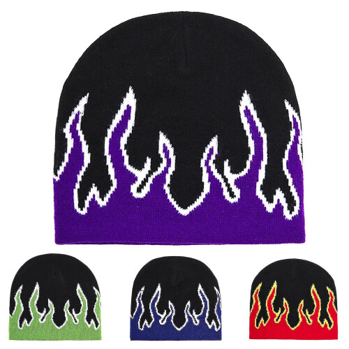 Naievear Thick Warm Ear Protection Beanie Hat Men Winter Flame Print ...