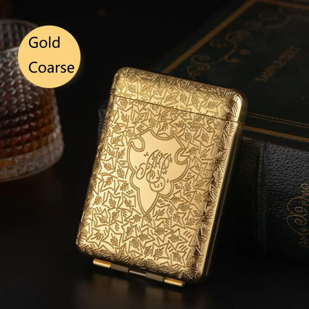 (Gold-Coarse) Metal Cigarette Case Hold 20 Sticks Leather Cigarette Box Storage Cover Gift Leather Smoking Accessories Mens Metal Cigarette