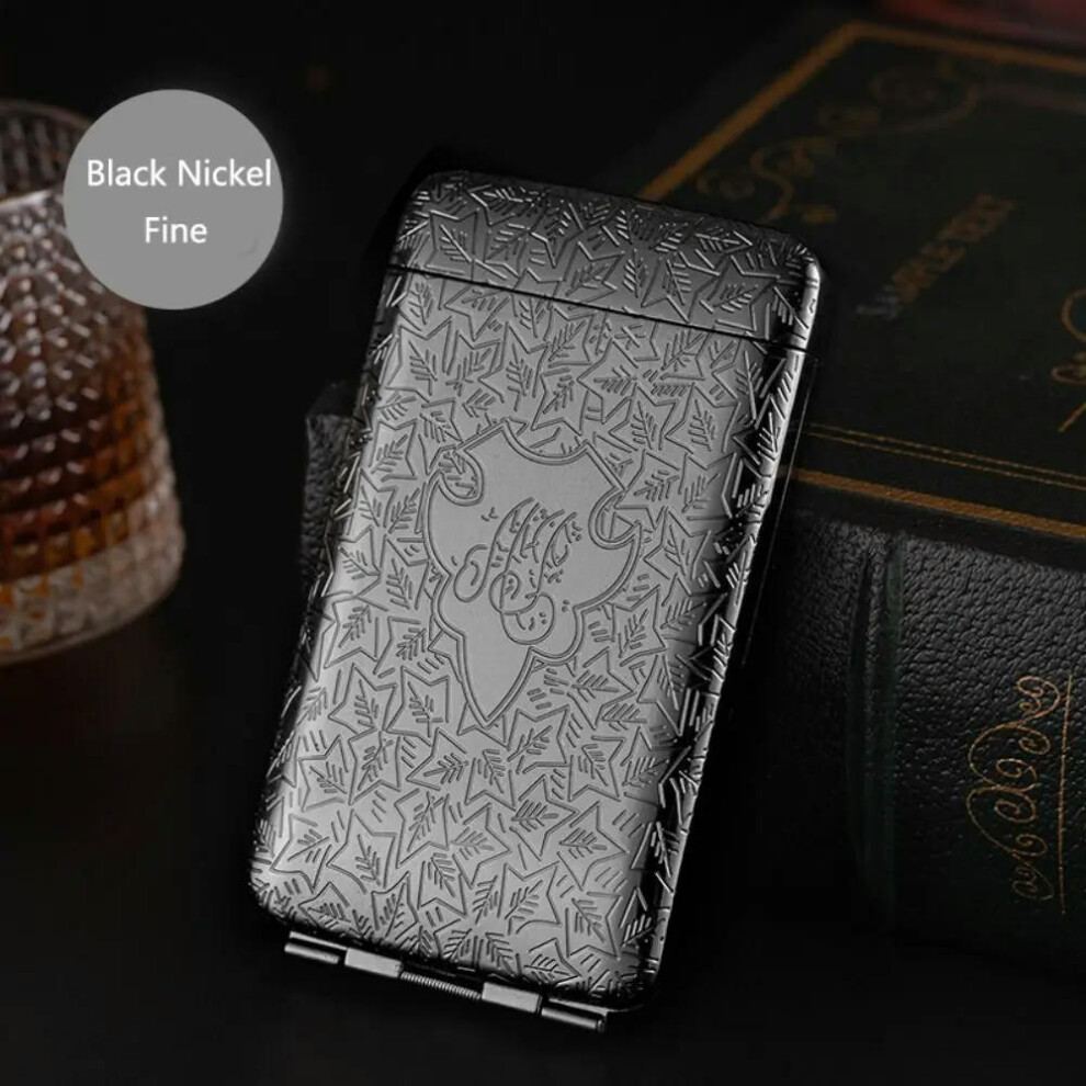 (Black Nickel-Fine) Metal Cigarette Case Hold 20 Sticks Leather Cigarette Box Storage Cover Gift Leather Smoking Accessories Mens Metal Cigarette