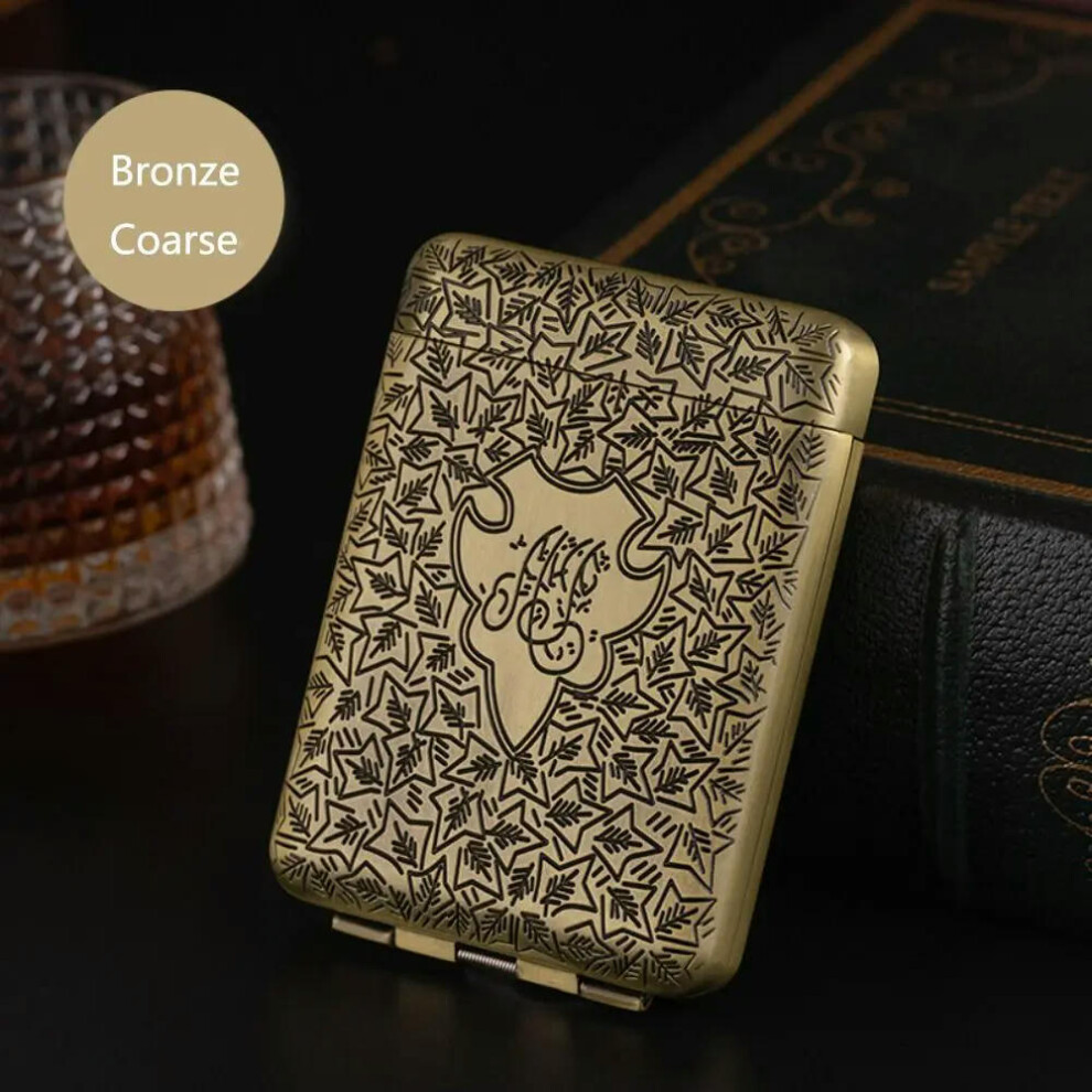 (Bronze-Coarse) Metal Cigarette Case Hold 20 Sticks Leather Cigarette Box Storage Cover Gift Leather Smoking Accessories Mens Metal Cigarette