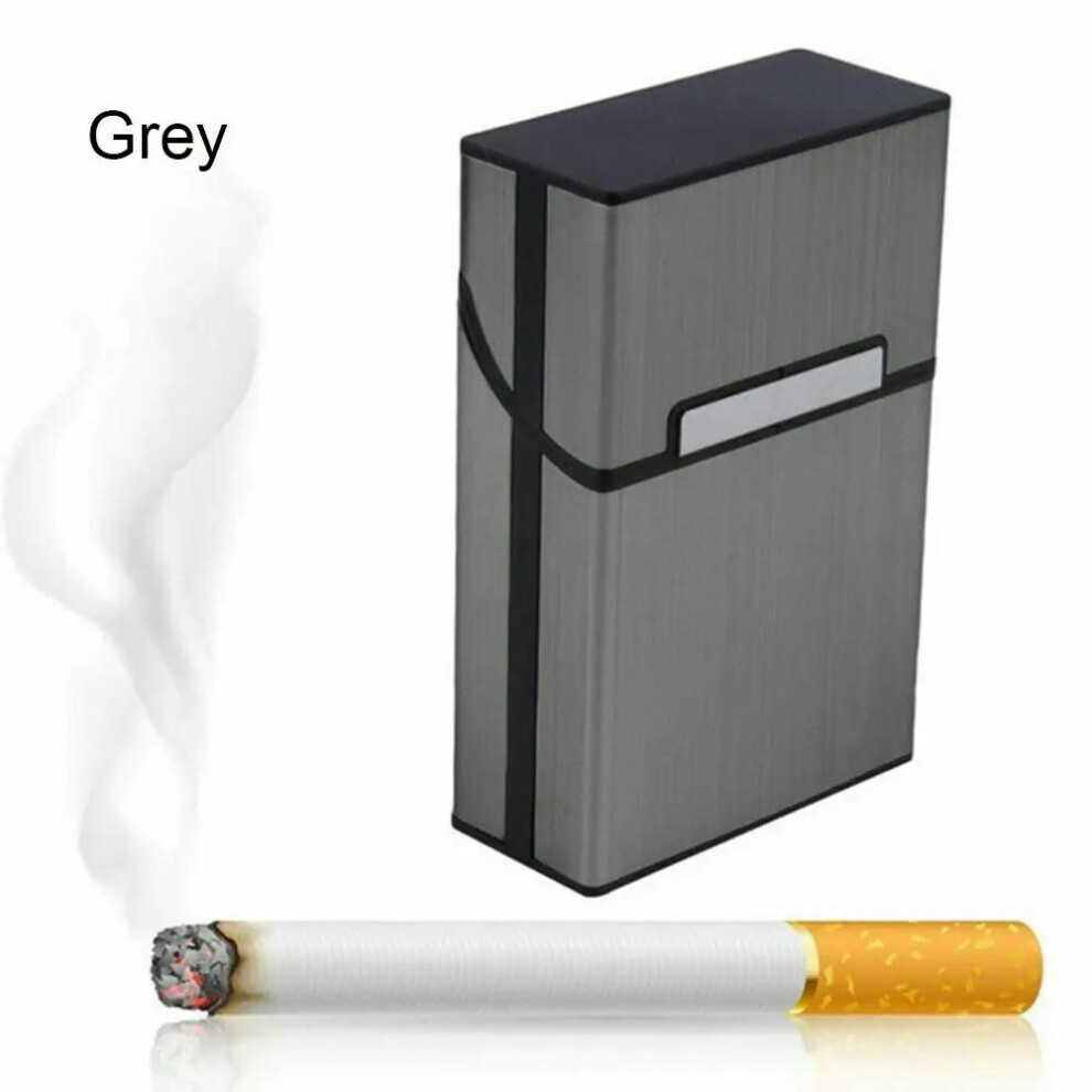 (Grey) Metal Cigarette Case Hold 20 Sticks Leather Cigarette Box Storage Cover Gift Leather Smoking Accessories Mens Metal Cigarette