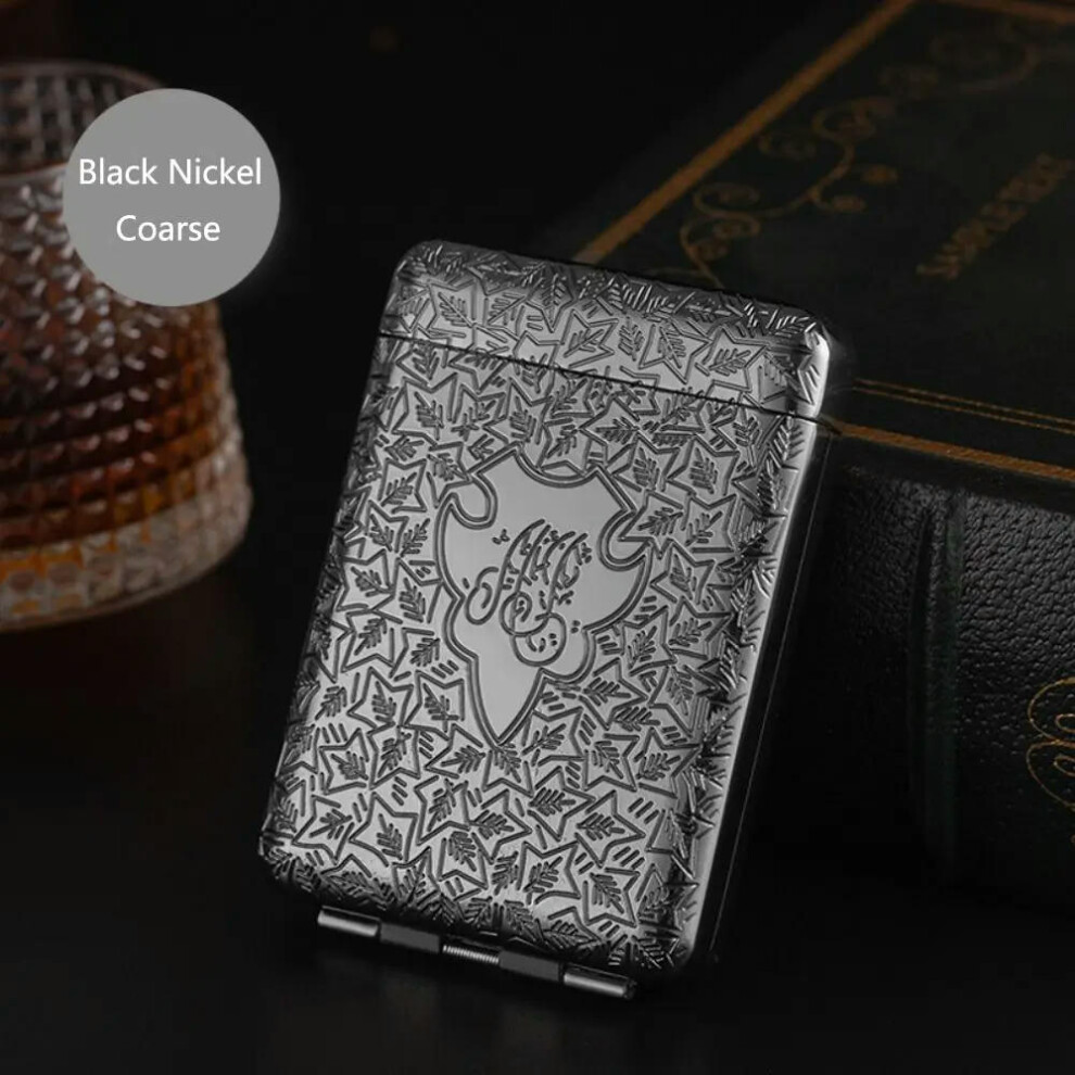 (Black Nickel-Coarse) Metal Cigarette Case Hold 20 Sticks Leather Cigarette Box Storage Cover Gift Leather Smoking Accessories Mens Metal Cigarette