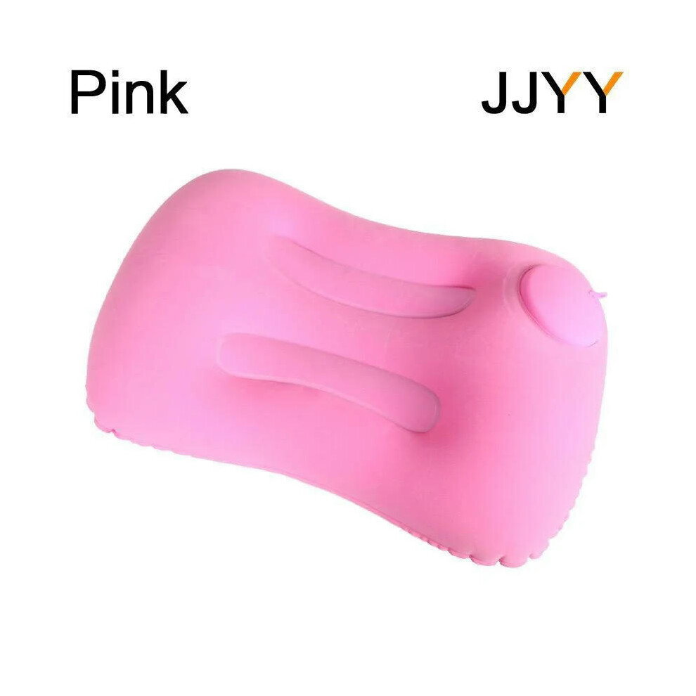 (Pink) JJYY Travel Pillow Air Inflatable Airplane Car Pillows Pillow Folding Press Type Bed Pillows Neck Cushion Home Office Supplies