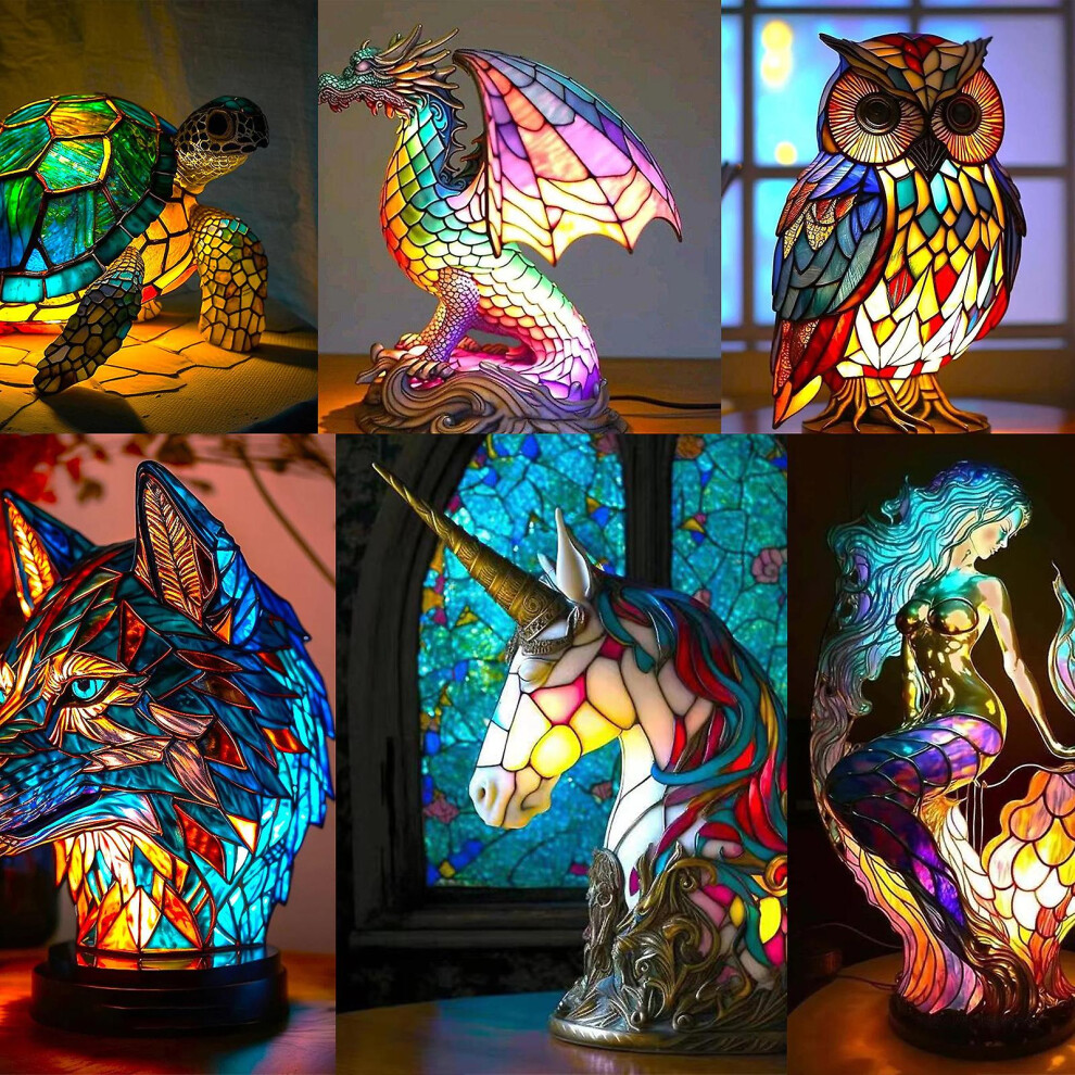 (F) Animal Table Lamp Series, Stained Glass Animals Shape Table Lamp, Vintage Animal Table Lamps For Home Decor,100% New