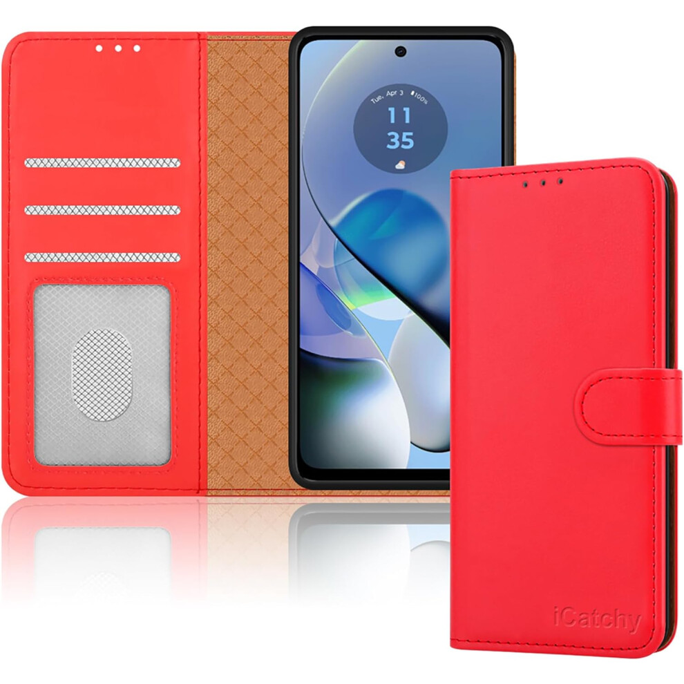 (Red) Moto G54 Case, Wallet RFID Blocking Phone Cover